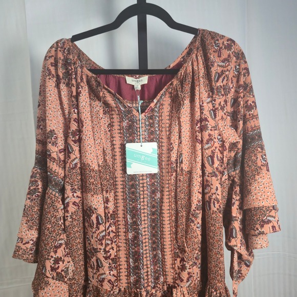 Umgee USA Floral‎ Print Dress Tiered Bell Sleeve Boho Bohemian Small S - Picture 11 of 16